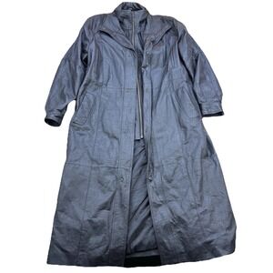 Charles Klein Coat Mens Medium Black Leather Trench Coat Full Zip Outdoor